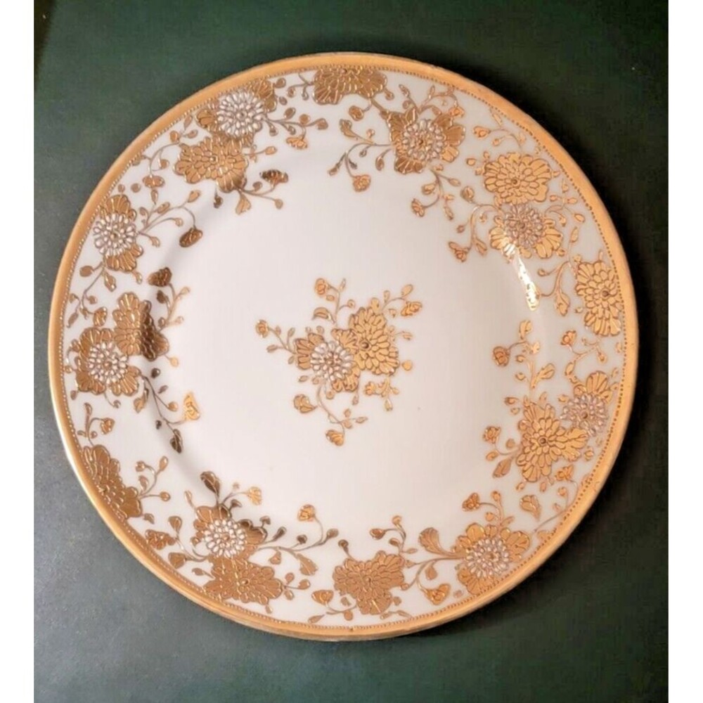Vtg 3 Noritake Nippon Hand Painted 7.5" Plate Gold Embellished Floral Pattern